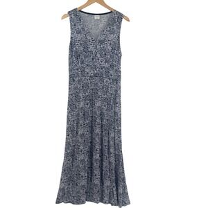 Soma Maxi Dress Womens Medium Blue White Abstract Empire Waist Sleeveless V-Neck
